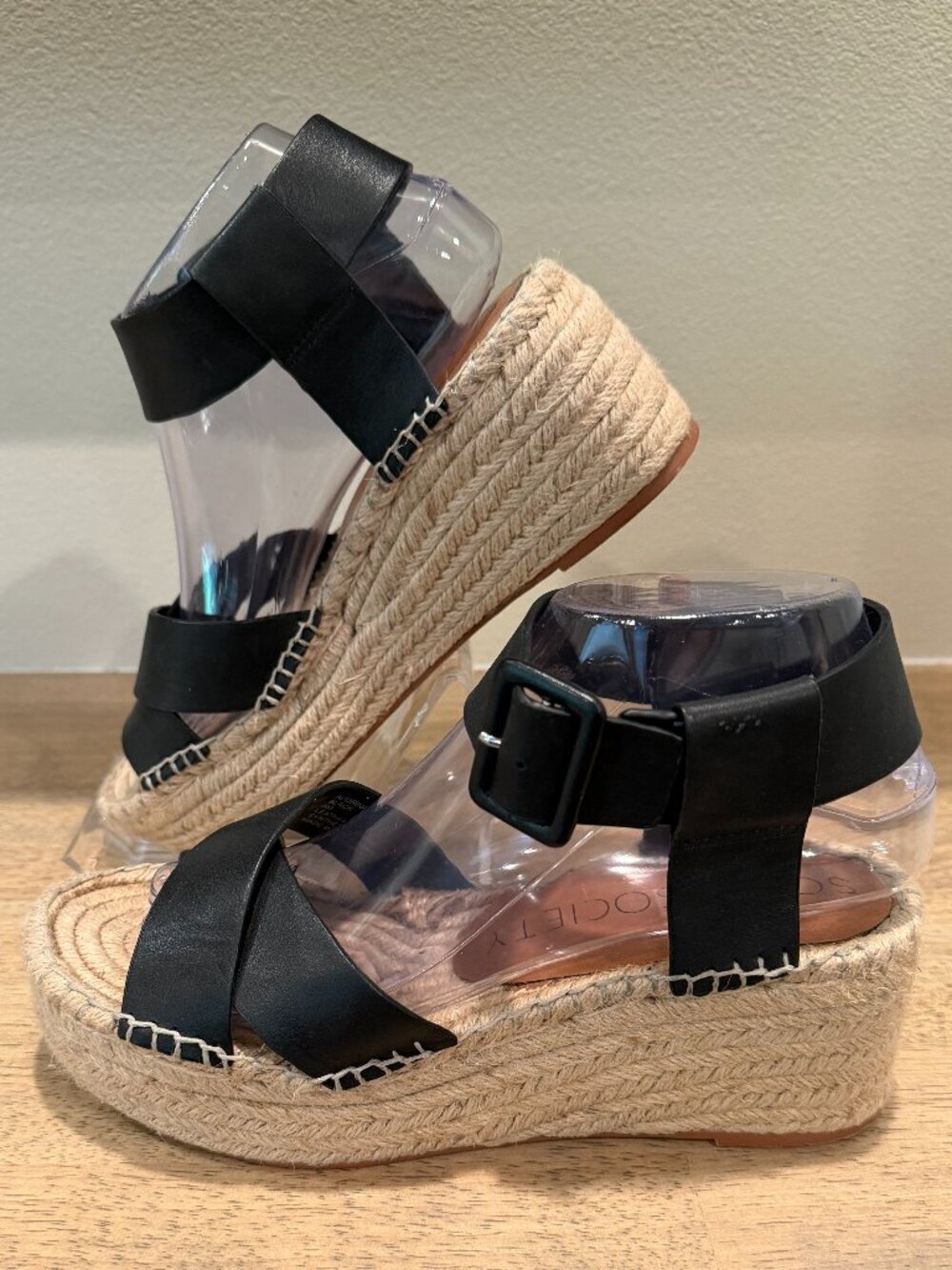 Sole Society Audrina Black Wedge Espadrilles - Boho Cottagecore - Size 8
